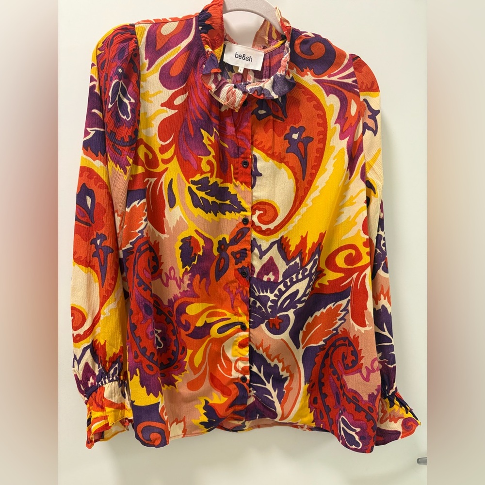 BA&SH Natsy Shirt In Vert Floral Print Blouse  Size 1 - Picture 6 of 15
